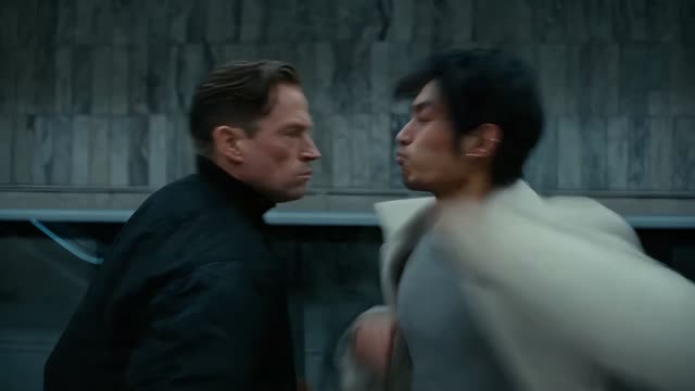 A fast-paced cinematic fight sequence.